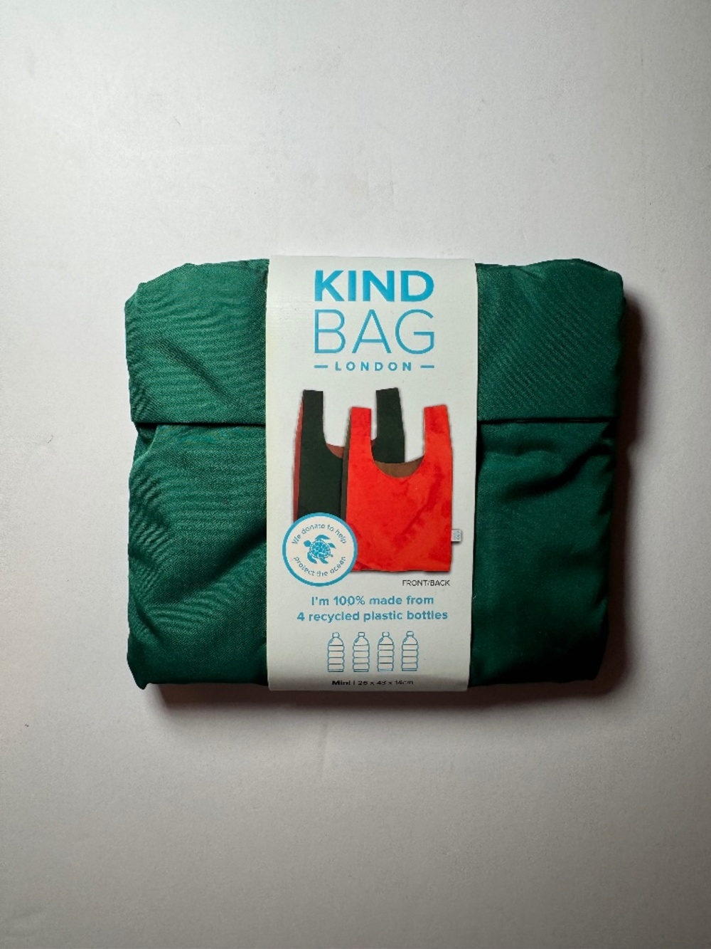 Kind Bag London Reusable Shopping Tote Green Foldable Eco Bag NWT